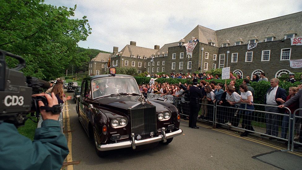 The Queen was forced to cut short her visit to Aberystwyth for her own security