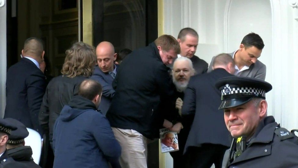 Met Police officers dragged Assange out of the Ecuadorian embassy in London, where he had stayed since 2012