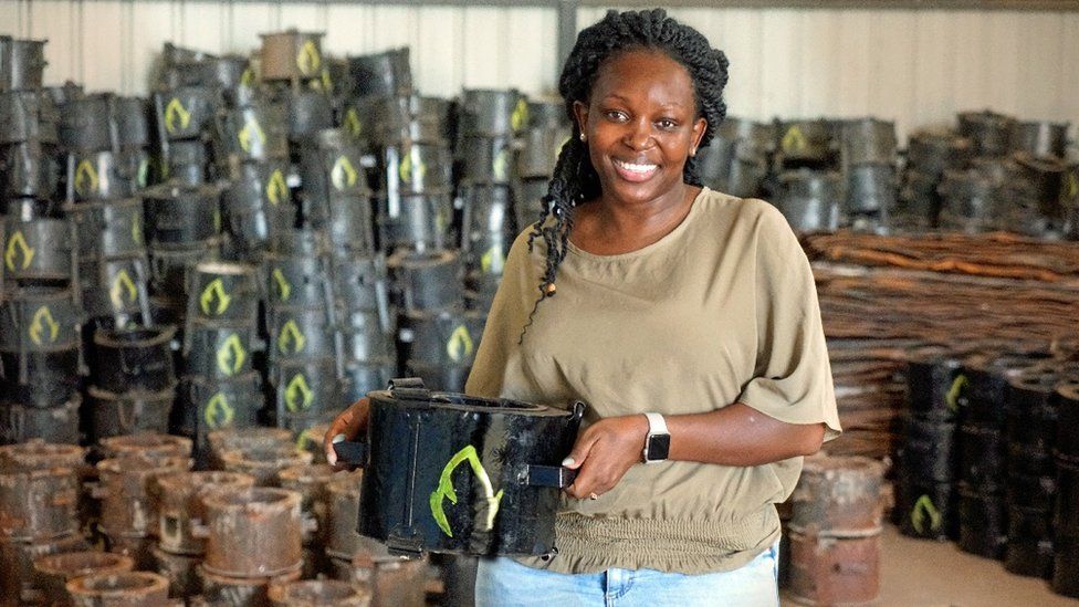 Earthshot Prize winner Charlot Magayi with one of her Mukuru Clean Stoves