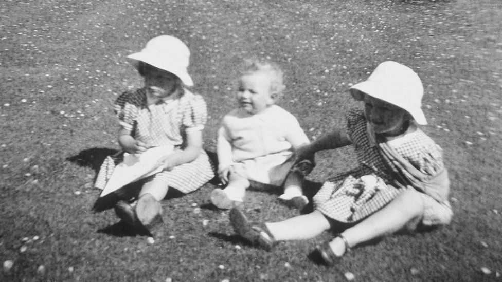 Camilla Parker Bowles, age 4, with her brother Mark Shand and sister Annabel