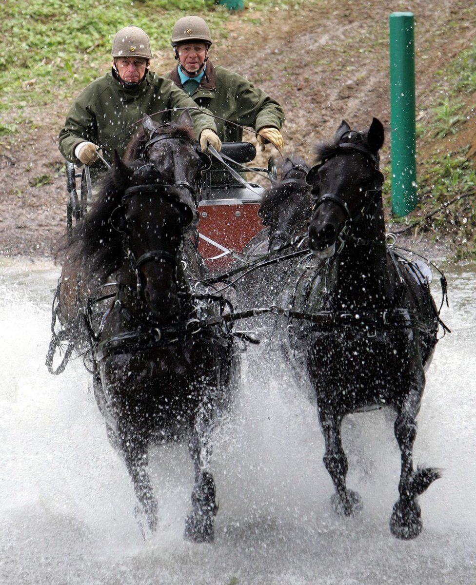 The Duke of Edinburgh (left) takes part in the Pony-Four-in-Hand