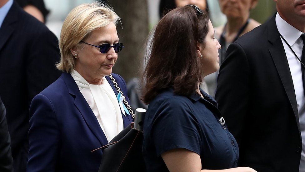 Hillary Clinton arrives at the 9/11 commemoration on 11 September in New York City