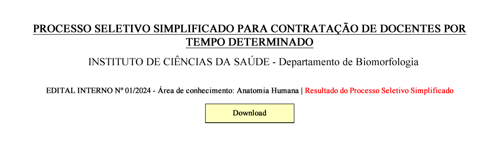 Seleção para Professor Substituto 2024.2 - DEP. BIOMORFOLOGIA - Resultado