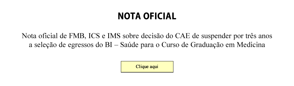 Nota oficial de FMB, ICS e IMS sobre decisão do CAE