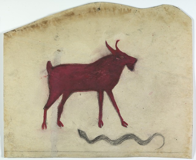 Bill Traylor, Untitled (Red Goat with Snake), ca. 1940-1942, opaque watercolor and pencil on paperboard, Smithsonian American Art Museum, Gift of Judy A. Saslow, 2016.15, © 1994, Bill Traylor Family Trust