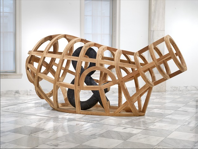 Martin Puryear, Vessel, 1997-2002, Eastern white pine, mesh, tar, Smithsonian American Art Museum, Gift of Nion McEvoy and Leslie Berriman in memory of Nan Tucker McEvoy, gift of Lucy S. Rhame, and museum purchase through the Luisita L. and Franz H. Denghausen Endowment, 2017.18, © 1997-2002, Martin Puryear