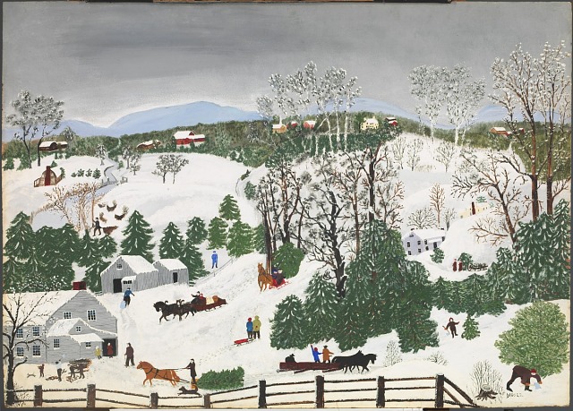 Grandma Moses, Out for Christmas Trees, 1946, oil on pressed wood, Smithsonian American Art Museum, Gift of the Kallir Family in honor of Hildegard Bachert, 2017.34.2, © Grandma Moses Properties Co., New York