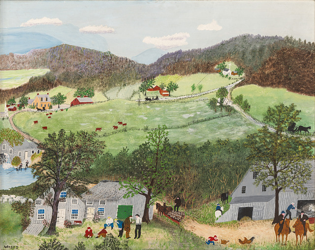 Grandma Moses, We Are Resting, 1951, oil on pressed wood, Smithsonian American Art Museum, Gift of the Kallir Family, in Memory of Hildegard Bachert, 2019.55