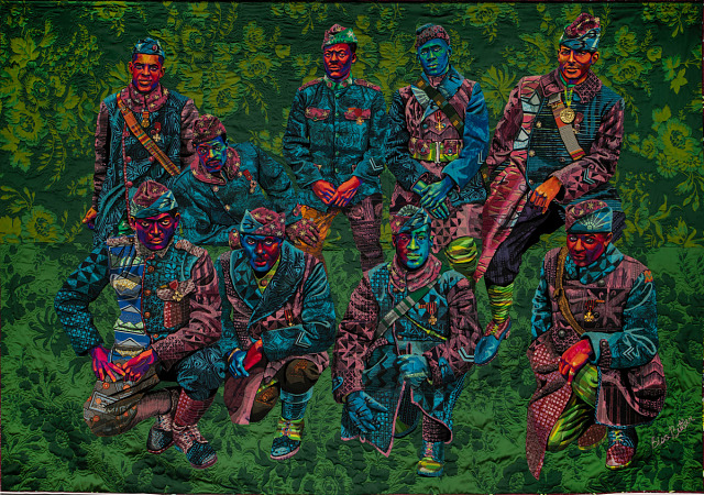 Bisa Butler, Don't Tread on Me, God Damn, Let's Go! - The Harlem Hellfighters, 2021, cottons, silk, wool, and velvet, Smithsonian American Art Museum, Gift of David Bonderman, 2022.25, © 2022, Bisa Butler