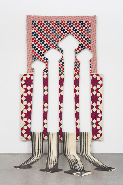 Sanford Biggers, whence
wince, 2020, antique quilts and charcoal, Smithsonian American Art Museum, Museum purchase through the Luisita L. and Franz H. Denghausen Endowment, 2022.44.1, Courtesy of the artist and Marianne Boesky Gallery, New York and Aspen. © Sanford Biggers. Photo credit: Lance Brewer