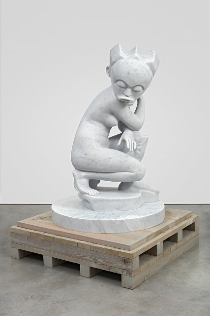 Sanford Biggers, Lady Interbellum, 2020, white marble on custom cedar plinth, Smithsonian American Art Museum, Museum purchase through the Luisita L. and Franz H. Denghausen Endowment, 2022.44.2A-C, Courtesy of the artist and Marianne Boesky Gallery, New York and Aspen. © Sanford Biggers. Photo credit: Lance Brewer