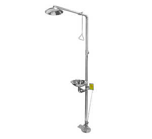 Silver floor-mounting eyewash station with body shower 