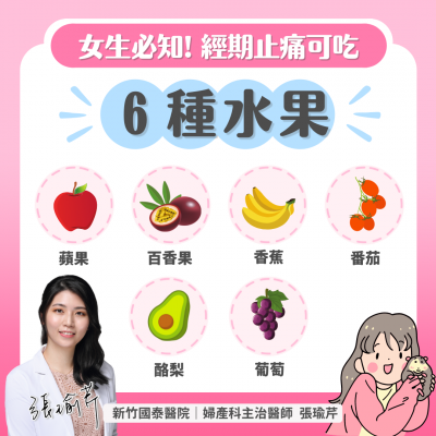 女生必知，生理期來可以止痛的6種水果。（圖／擷取自張瑜芹醫師臉書）