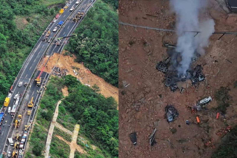 廣東梅龍高速公路發生崩塌事故。（圖／翻攝自微博）