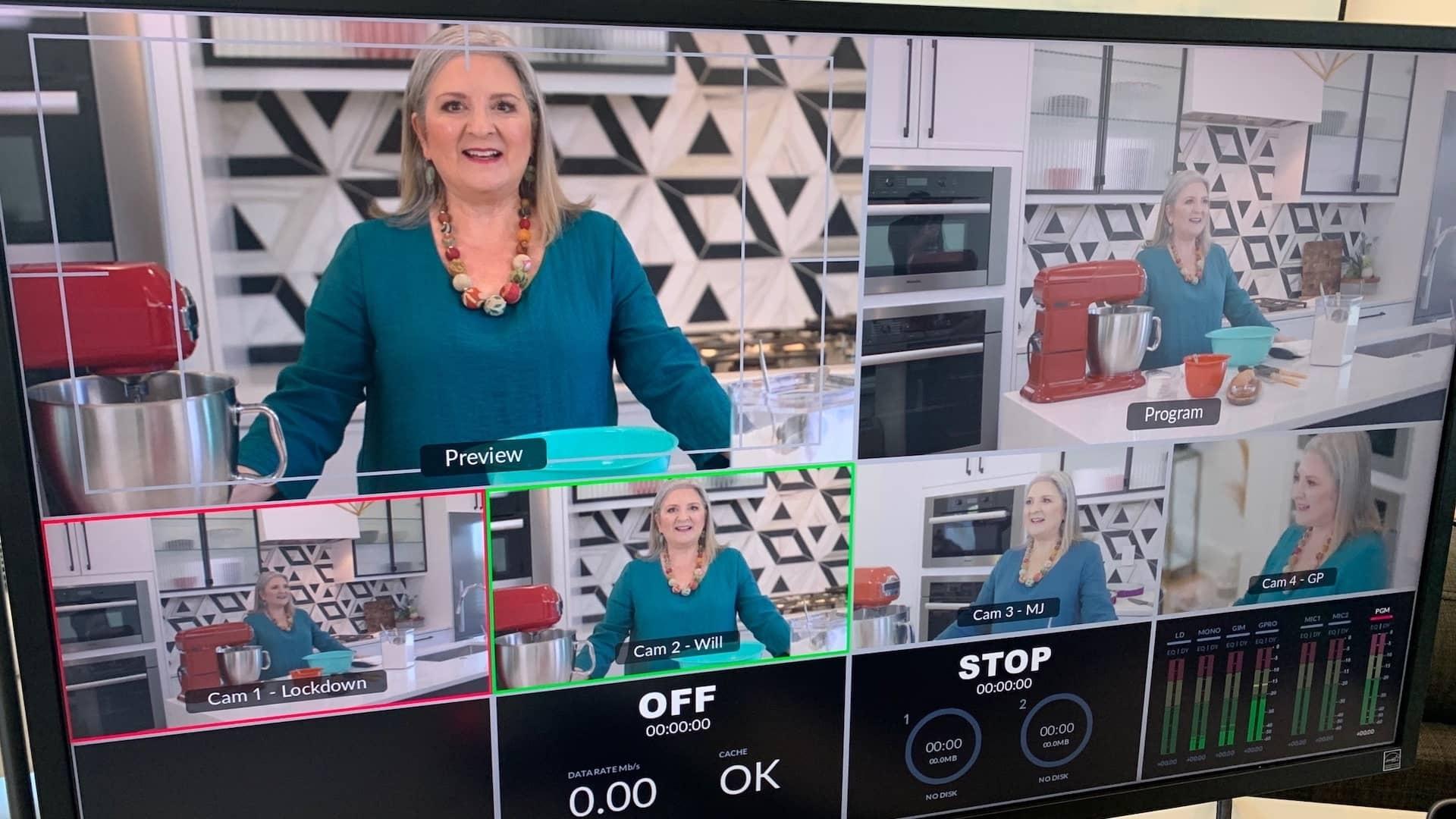 Woman cooking a recipe on set of PBS North Carolina