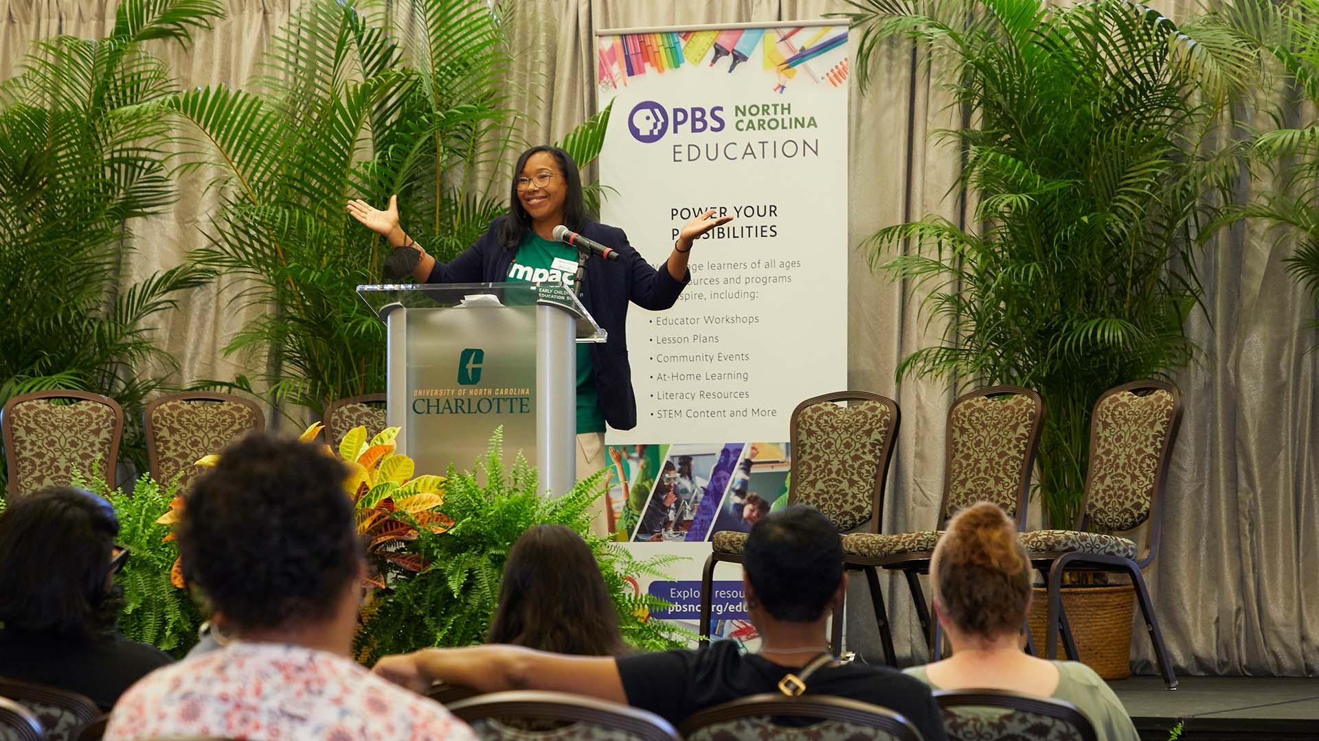 Woman speaking at a PBS North Carolina Education event