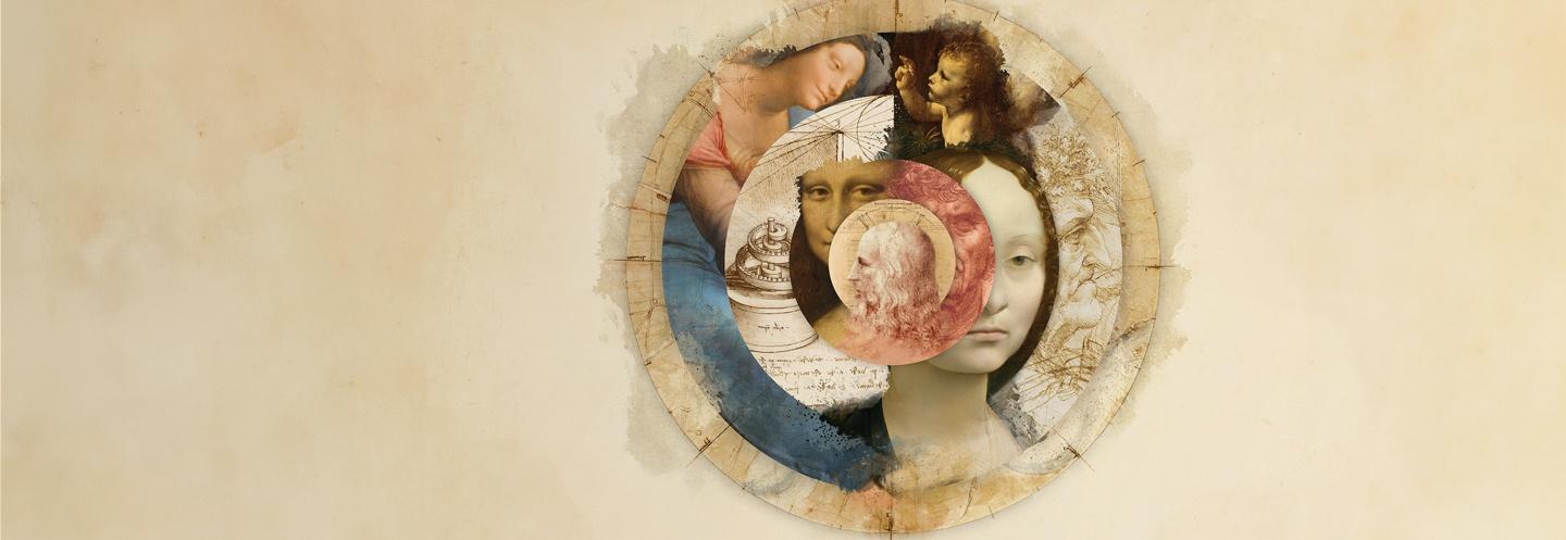 "Leonardo da Vinci" film artwork, featuring different pieces of da Vinci's work