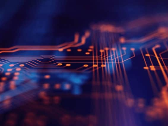 A digital illustration of a circuit board highlighting pathways that resemble high speed interface IPs