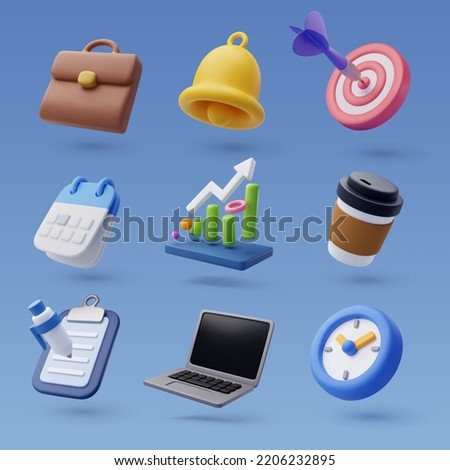 Set of 3d office icon, Business and finance concept. Eps 10 Vector.