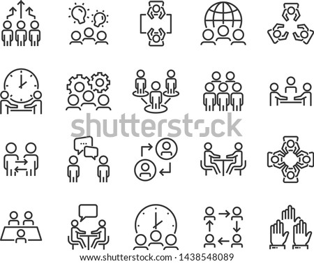 set of meeting icons, such as  group, team, people, conference, leader, discussion