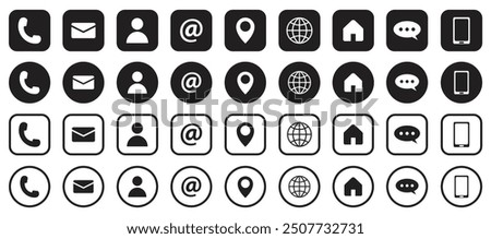 Collection of connect icon set. Contact us icon set phone email location chay website. Social media contact vector outlined icon set.