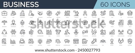 Set of 60 outline icons related to business. Linear icon collection. Editable stroke. Vector illustration