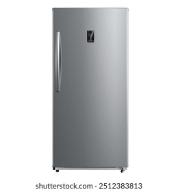 Gray single door fridge. Home Appliance captured from the front angle on a white background, non branded refrigerator shooting indoors .