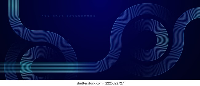 Abstrakte, hellblühende Kreislinien auf dunkelblauem Hintergrund. Geometrisches Stripe Line Art Design. Moderne glänzende blaue Linien. Futuristisches Technologiekonzept. Anzug für Poster, Cover, Banner, Broschüre, Website