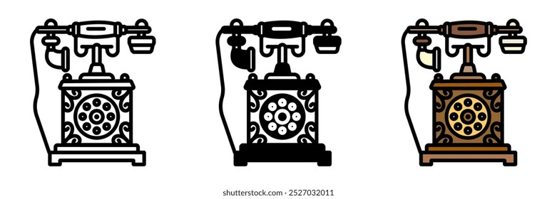 Antique Phone Icon, A vintage telephone, often rotary or candlestick-style, representing early communication technology and historic design.