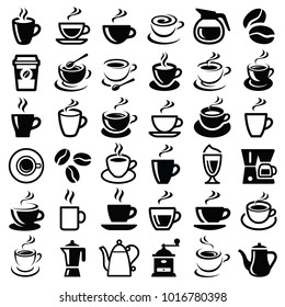 Coffee icon collection - vector outline illustration and silhouette collection