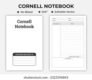 Cornell Or Notebook, Low Content logbook kdp Interior Template	