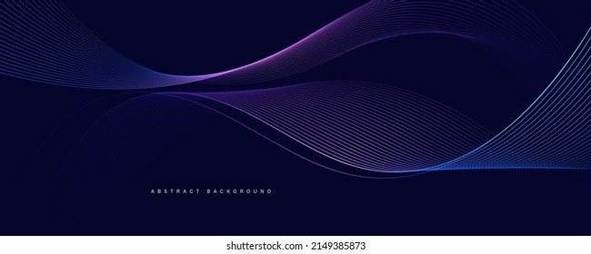 Dunkler abstrakter Hintergrund mit glühender Welle. Das Design-Element glänzender beweglicher Linien. Moderne violette blaue Farbverlauf-Wellenlinien. Futuristisches Technologiekonzept. Vektorgrafik