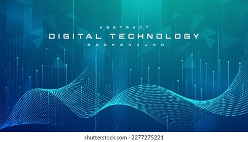 Digitale Technologie-Banner grüner blauer Hintergrund Konzept mit Technologie-Licht-Effekt, abstrakte Technologie, Innovation Zukunft Daten, Internet-Netzwerk, Ai Big Data, Linien-Dots-Verbindung, Vektorgrafik