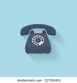 Flat web internet icon. Old vintage retro telephone.