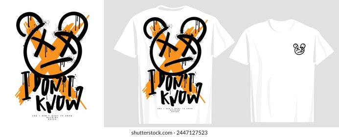 Grunge Teddybär Pinselstrich Zeichnung und Slogan Text Zitat. Vektorillustration Design für Mode, T-Shirt, T-Shirt, Print, Grafik.