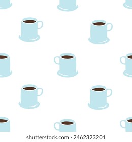 Hand drawn coffee mug seamless pattern. Breakfast caffeine drink cup background illustration. Energy beverage, espresso hot drink wallpaper texture.	
