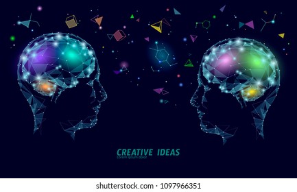 Human brain IQ smart business concept. E-learning nootropic drug supplement braingpower. Brainstorm creative idea project work low poly polygonal vector illustration