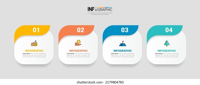 Infografische Elemente Design-Vorlage, Business-Konzept mit 4 Schritten oder Optionen, können für Workflow-Layout, Diagramm, Jahresbericht, Web-Design.Kreative Banner, Label-Vektorgrafik verwendet werden.