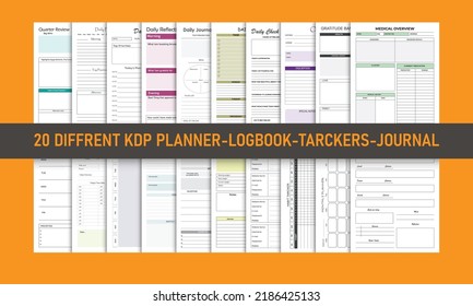 KDP Interior design Bundle. Low content book-Log book, tracker, daily planner, journal, Goal planner. eps 10