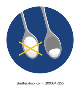 Low Sugar icon for nutrition products with lower sweetener variety. Flat label with crossed full spoon 