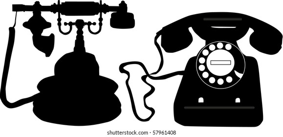 Retro phone - black icons, vector work