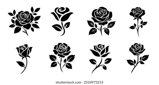 Set of roses silhouettes. Rose icon