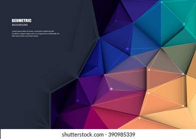 Vector illustration white paper (blank space for your content) on Abstract 3D Geometric, Polygonal, Triangle pattern shape and multicolored,blue, purple, yellow and green background