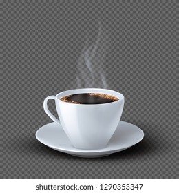 White realistic coffee cup with smoke isolated on transparent background