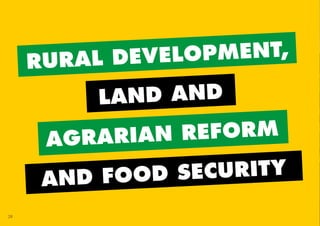 RURAL DEVELOPMENT,
AGRARIAN REFORM
LAND AND
AND FOOD SECURITY
28
45011 ANC Manifesto Booklet_v2.indd 28 2014/01/10 10:29 AM
 