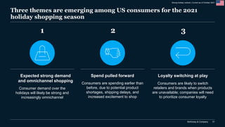 McKinsey & Company 31
Three themes are emerging among US consumers for the 2021
holiday shopping season
Expected strong de...