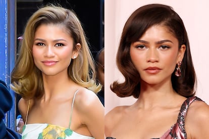 Zendaya. La protagonista de 'Euphoria' se ha atrevido con el pelo afro, trenzas y hasta rastras. Desde que en abril comenzó a promocionar su cinta 'Challengers' se pasó al rubio, pero en la última edición de los Oscar lucía esta melenita en castaño oscuro.