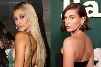 Hailey Bieber. La modelo pasó muchos años entregada al rubio en diferentes larguras, como en esta imagen de 2018. Pero recientemente ha vuelto al cabello más oscuro, un tono mucho más similar a su color natural que además luce en formato media melena.