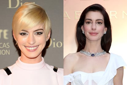 Anne Hathaway. La actriz se ha caracterizado por su pelo moreno en sus papeles más emblemáticos, como Andy en 'El diablo viste de Prada' o Mia Thermopolis en 'Princesa por sorpresa'. Sin embargo, en la gala Met de 2013 dedicada al punk, sorprendió a todos con este corte y este tono aclarado que después lució durante varios meses.