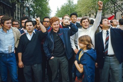 Líderes estudiantiles Geismar, Cohn-Bendit y Sauvageot